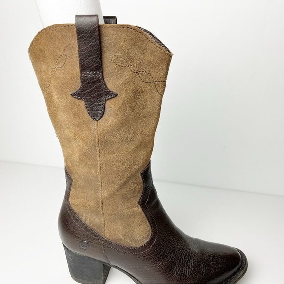 Born Sonoma Brown and Tan leather Heeled cowboy Boots - Picture 11 of 12
